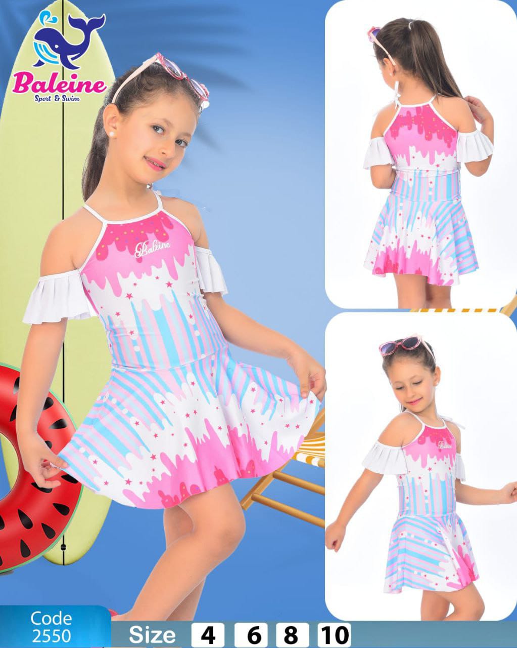 Girls' off-the-shoulder dress with shorts