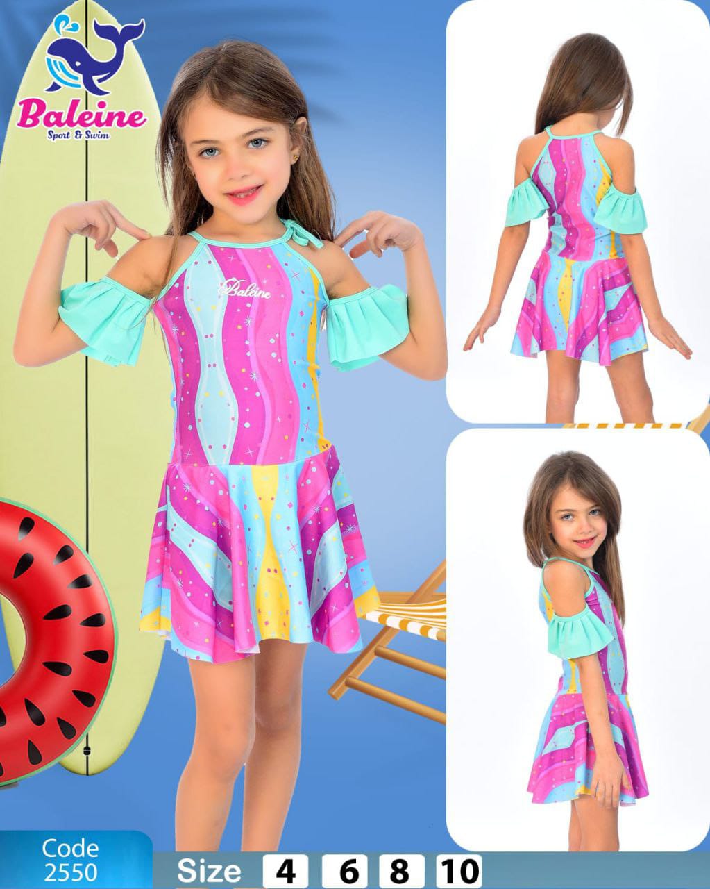 Girls' off-the-shoulder dress with shorts