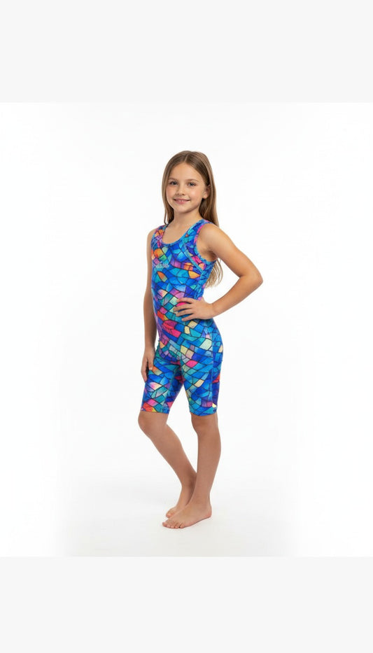 Girls' French Back Swimsuit - Diving Fabric - 4 Colors