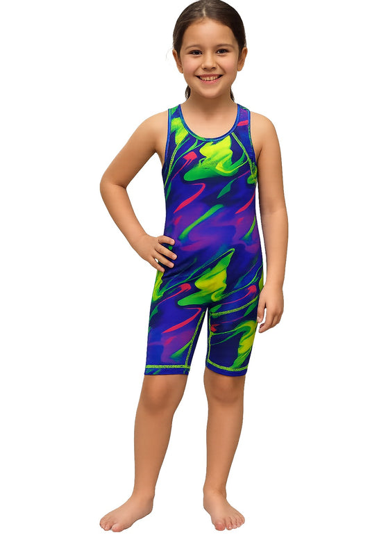 Girls' French Back Swimsuit - Premium Diving Fabric - 5 Colors