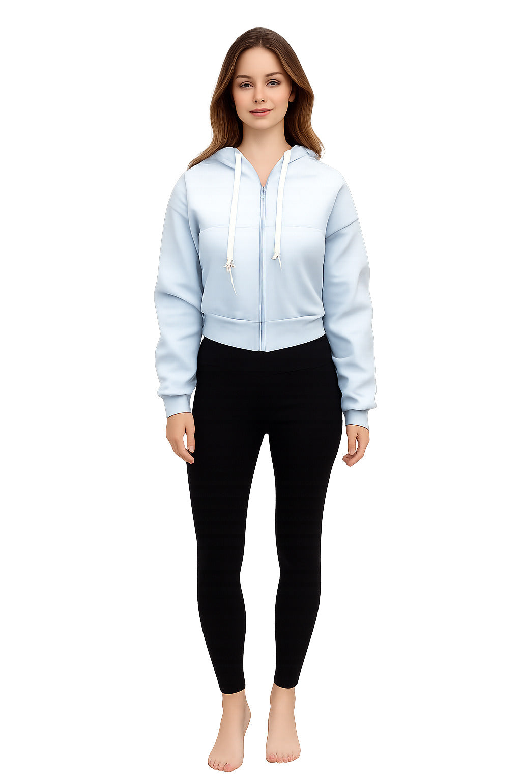 Zipper Melton Cropped Hoodie – One Size (55–75 KG) – Anti‑Pilling Finish