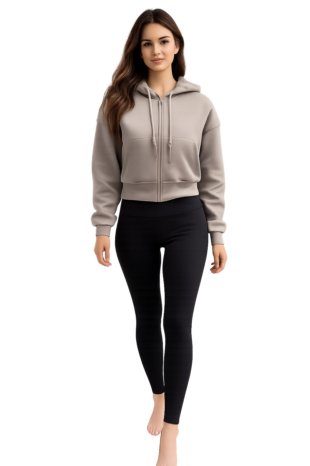 Zipper Melton Cropped Hoodie – One Size (55–75 KG) – Anti‑Pilling Finish