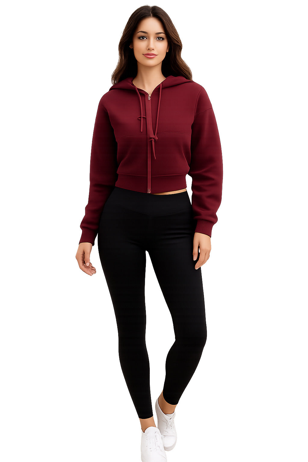 Zipper Melton Cropped Hoodie – One Size (55–75 KG) – Anti‑Pilling Finish