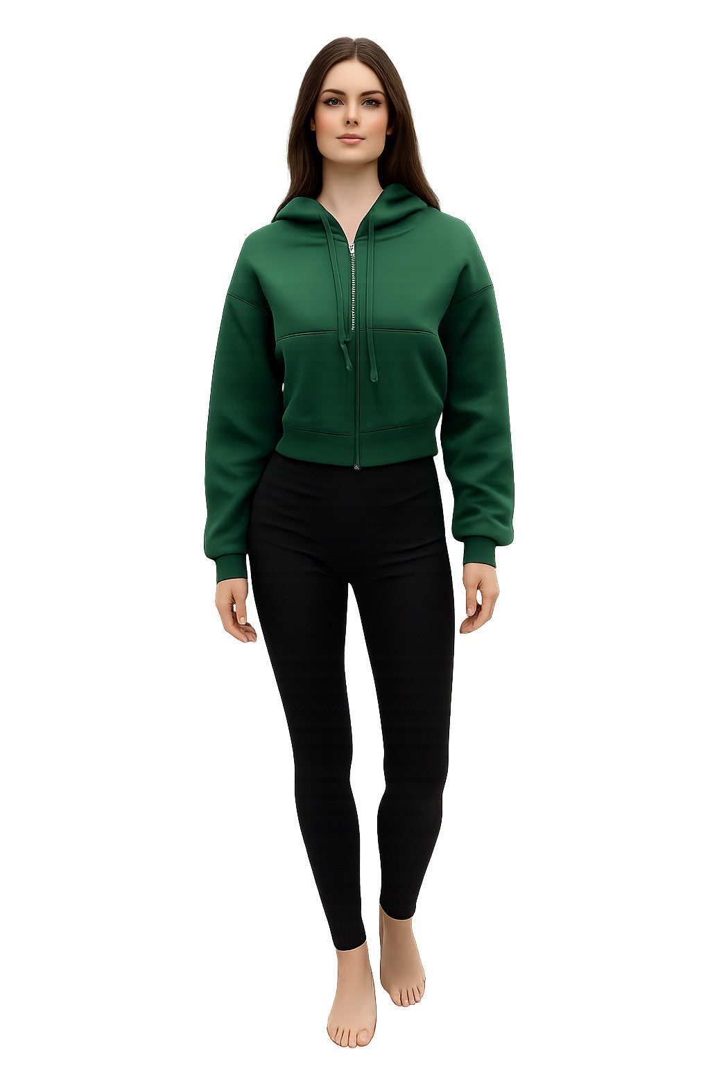 Zipper Melton Cropped Hoodie – One Size (55–75 KG) – Anti‑Pilling Finish