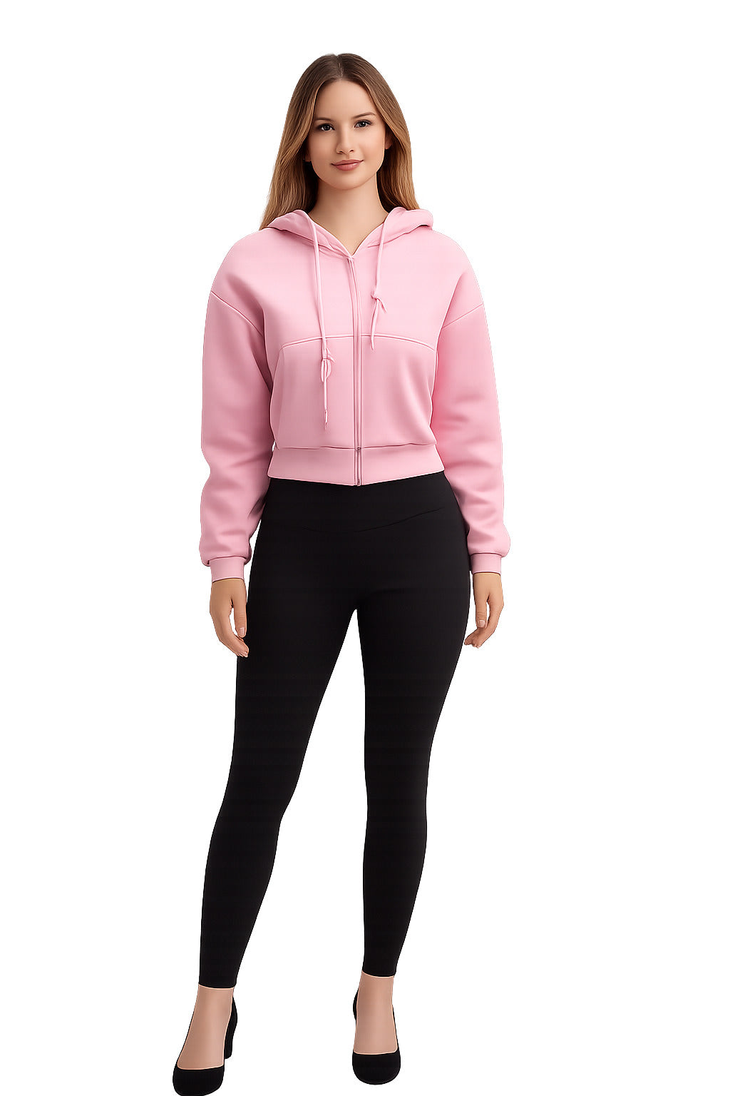 Zipper Melton Cropped Hoodie – One Size (55–75 KG) – Anti‑Pilling Finish