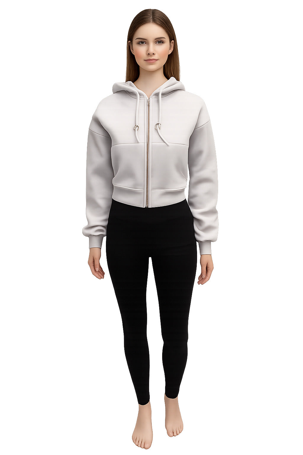Zipper Melton Cropped Hoodie – One Size (55–75 KG) – Anti‑Pilling Finish