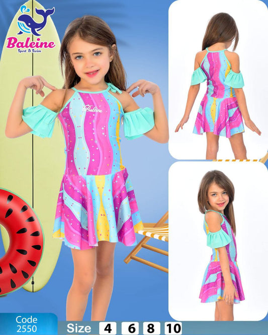 Girls' off-the-shoulder dress with shorts