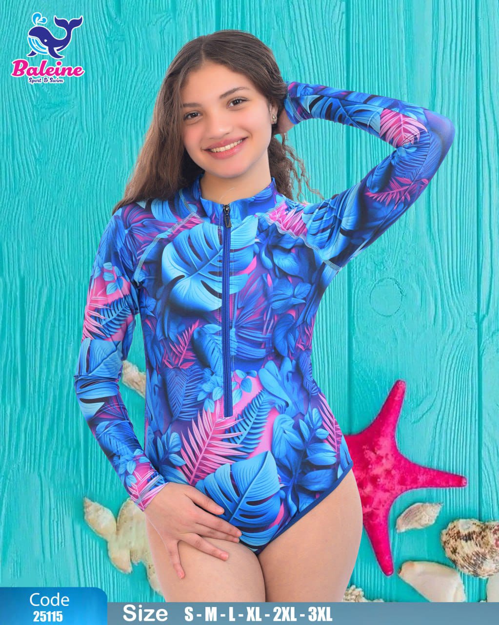 French cut swimsuit with sleeves
