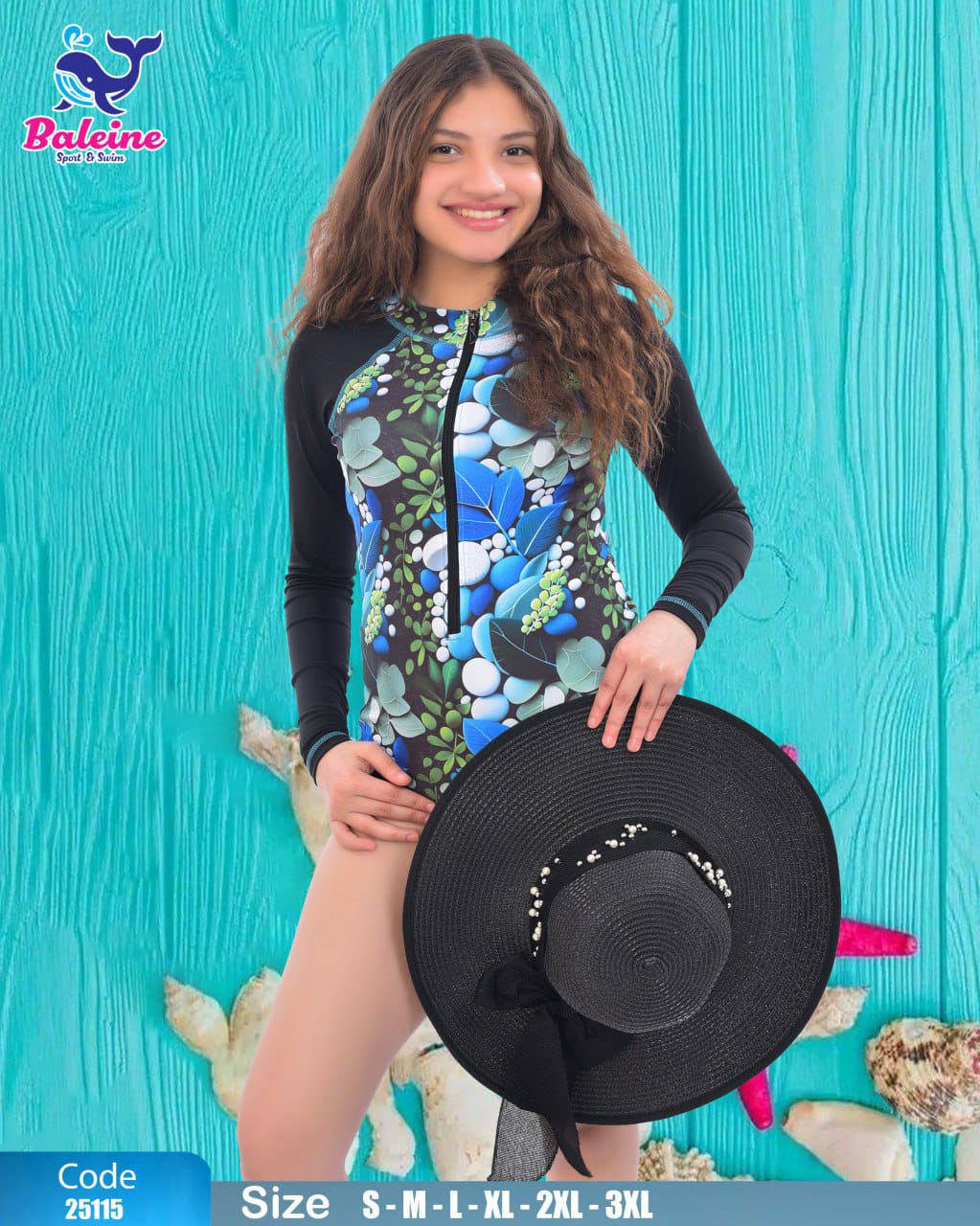 French cut swimsuit with sleeves